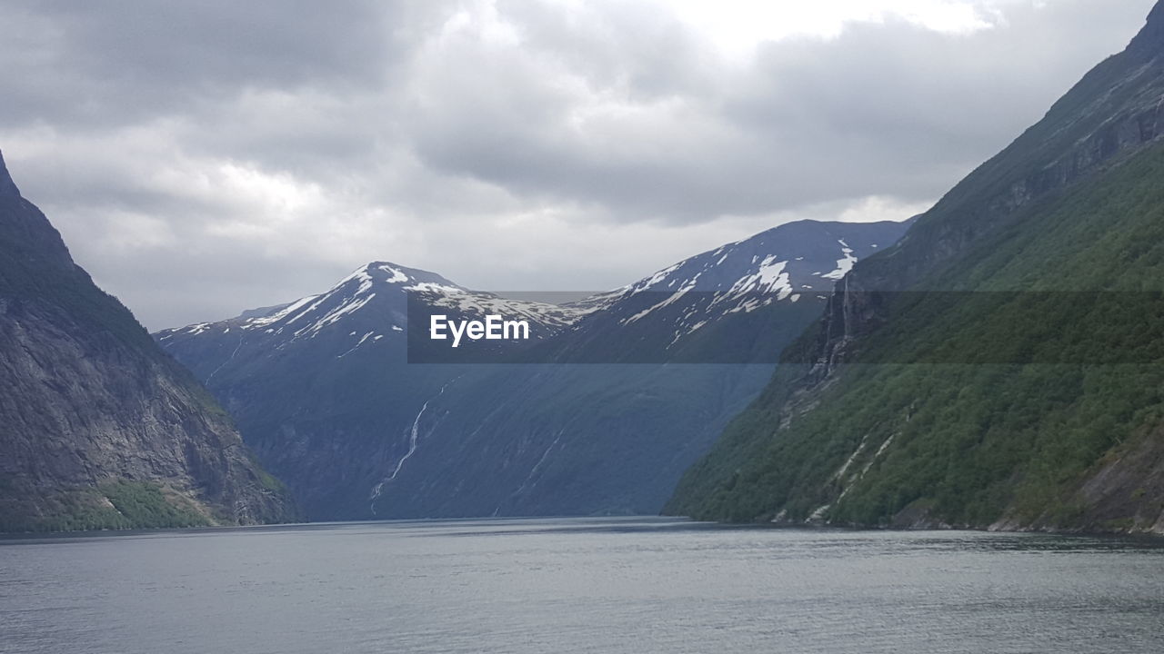 SCENIC VIEW OF LAKE AND MOUNTAINS