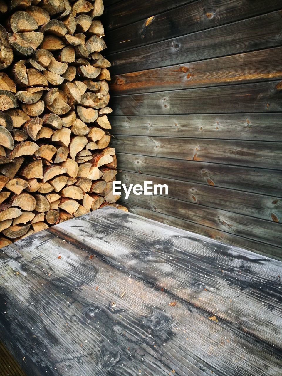 CLOSE-UP OF LOGS STACK OF FIREWOOD