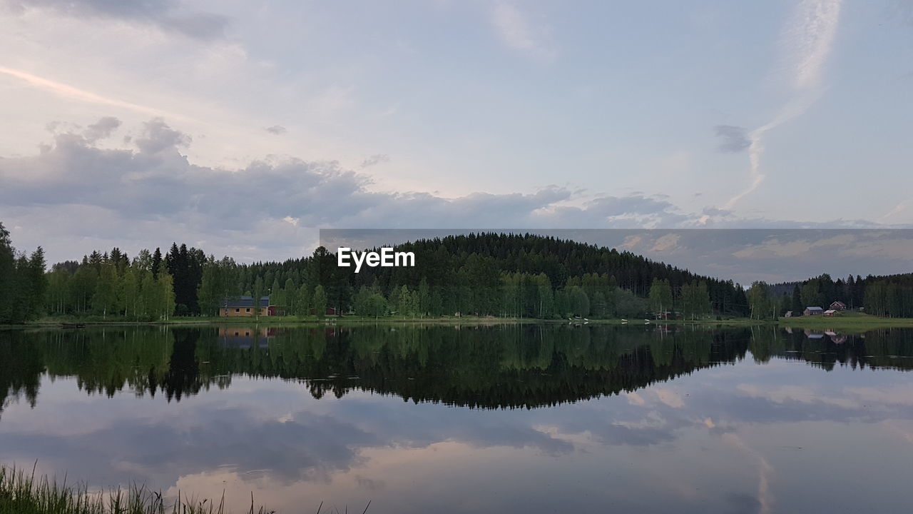 Summer night lake reflection