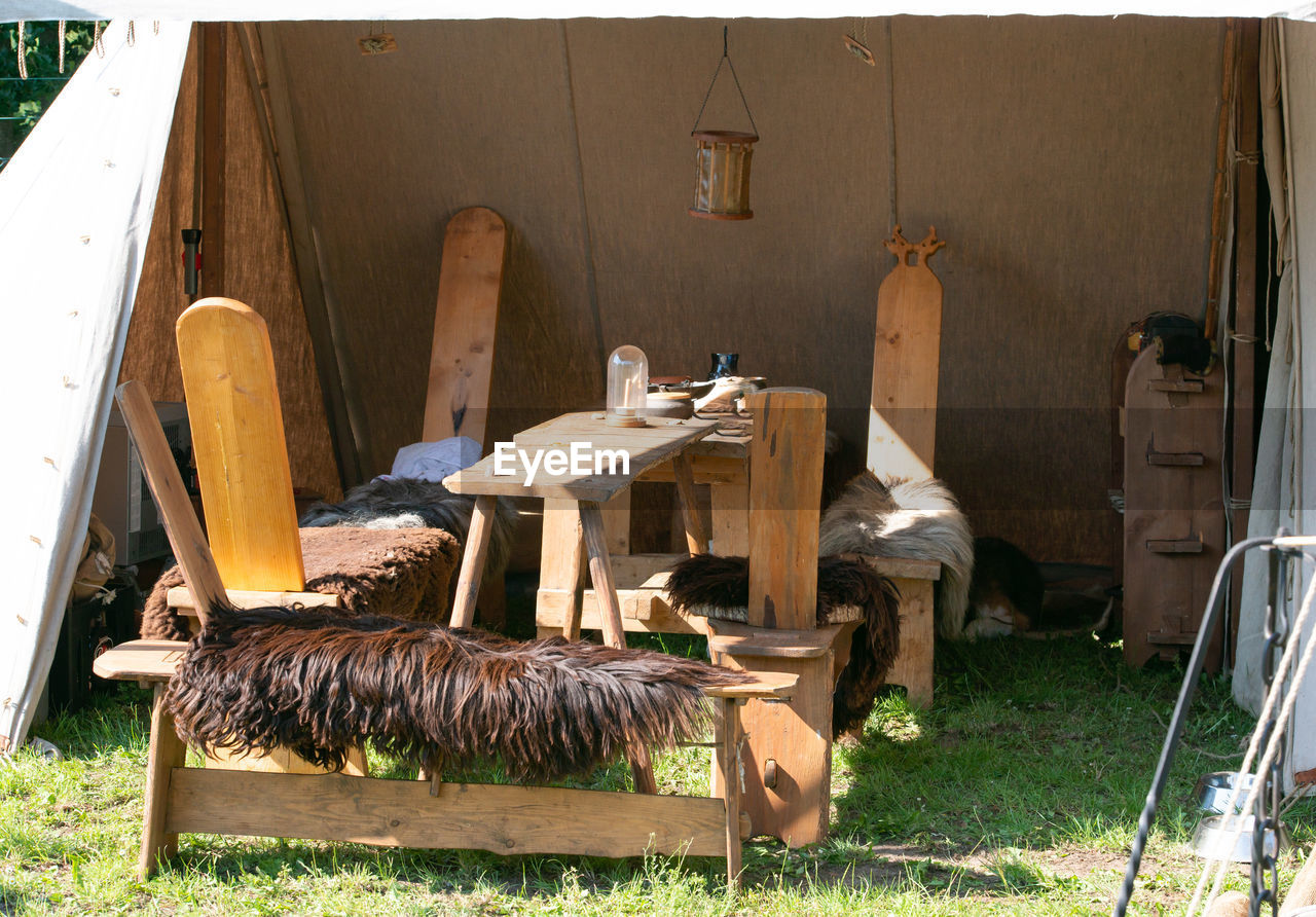 Tent furnishings at a great medieval spectacle