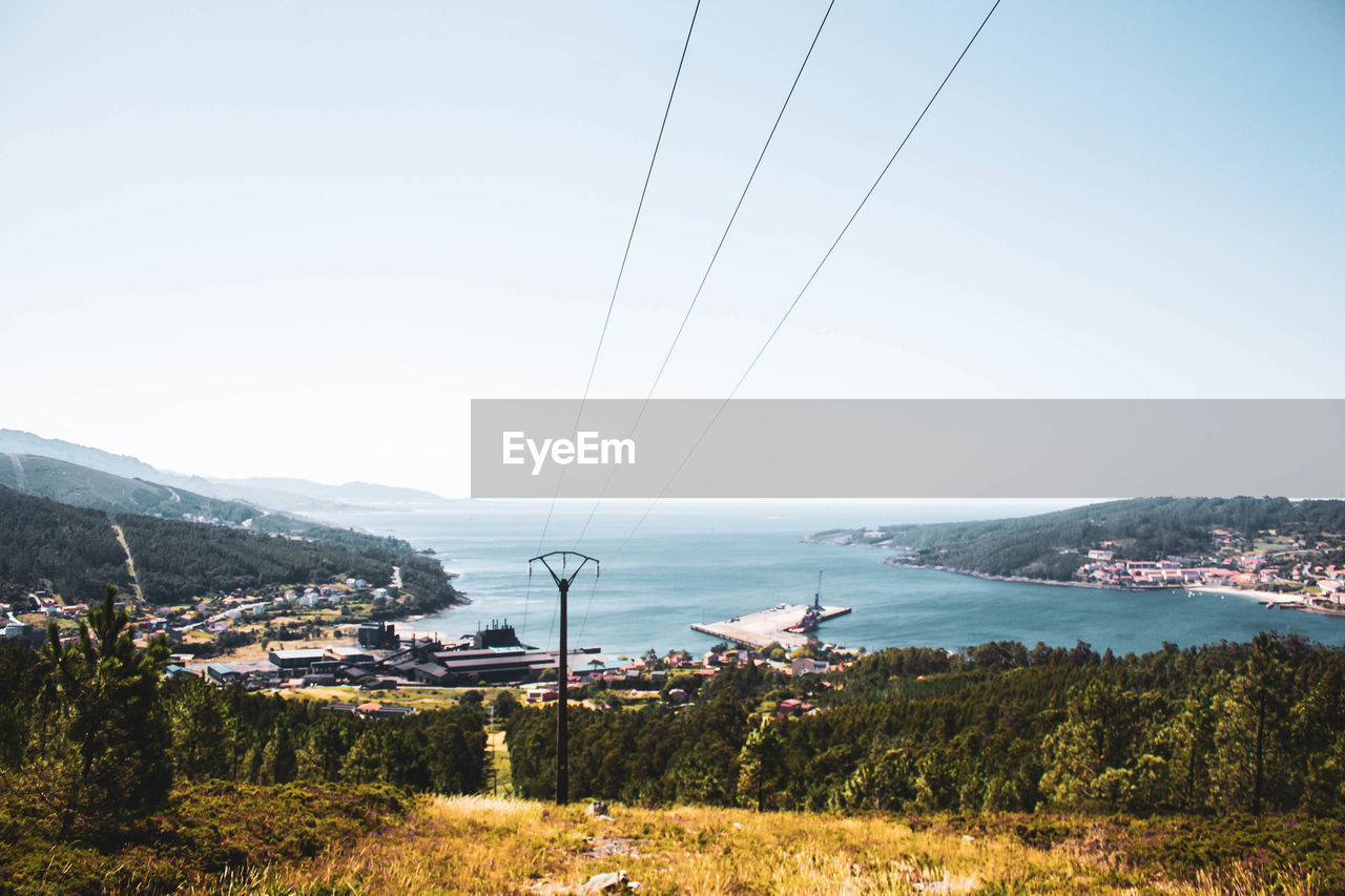 High view of the sea and houses a town in finisterre