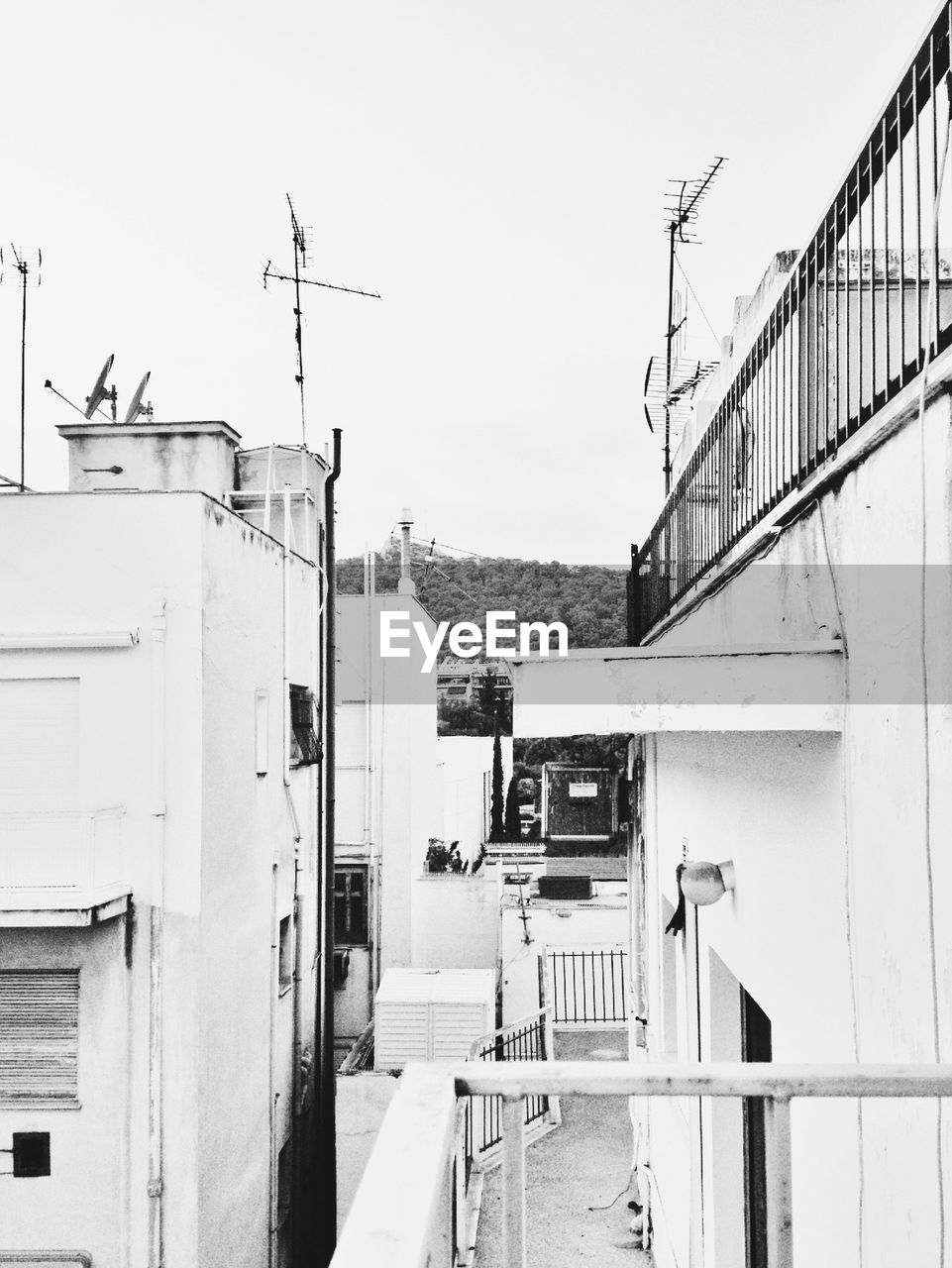 Roof terraces and walkways of white building