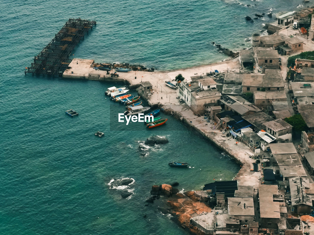 High angle view of boats in sea