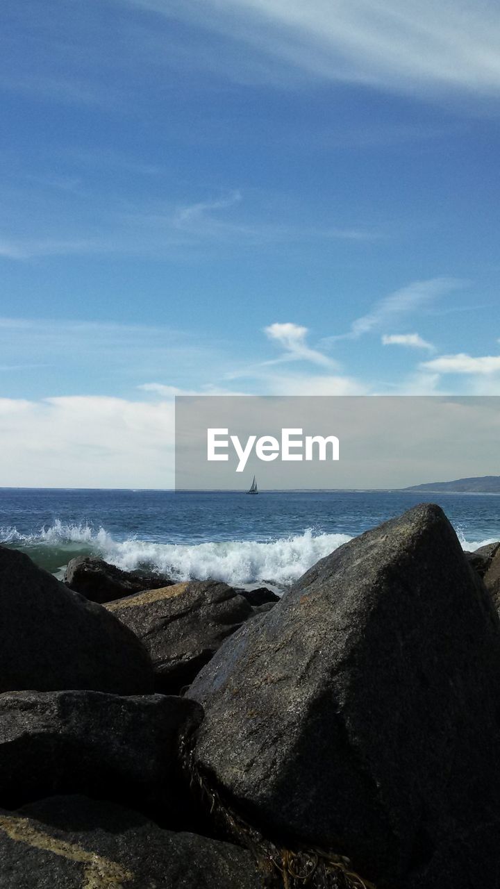 Scenic view of sea against blue sky