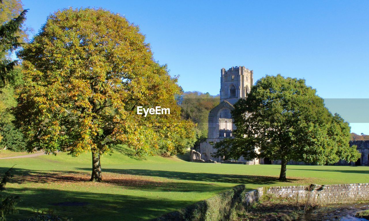 Fountains abbey from the bridge. 