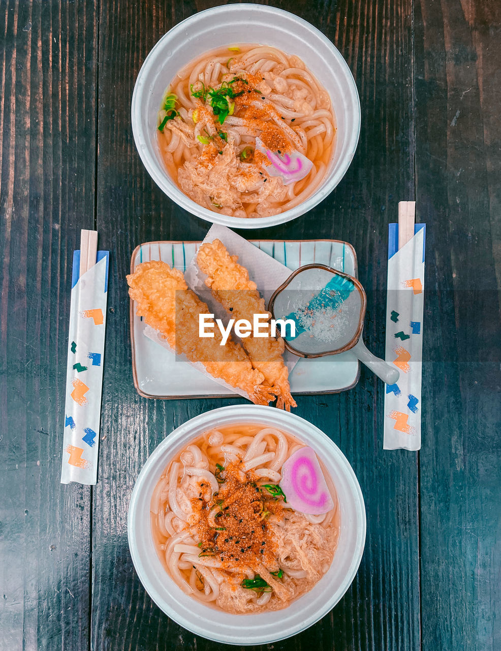 High angle view of japanese meal served on table