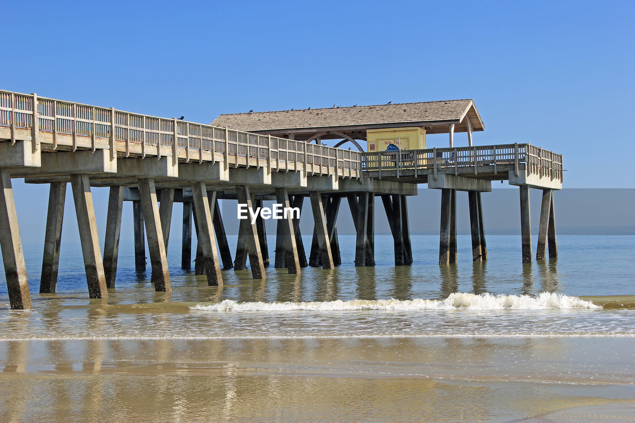 Pier over sea against clear sky