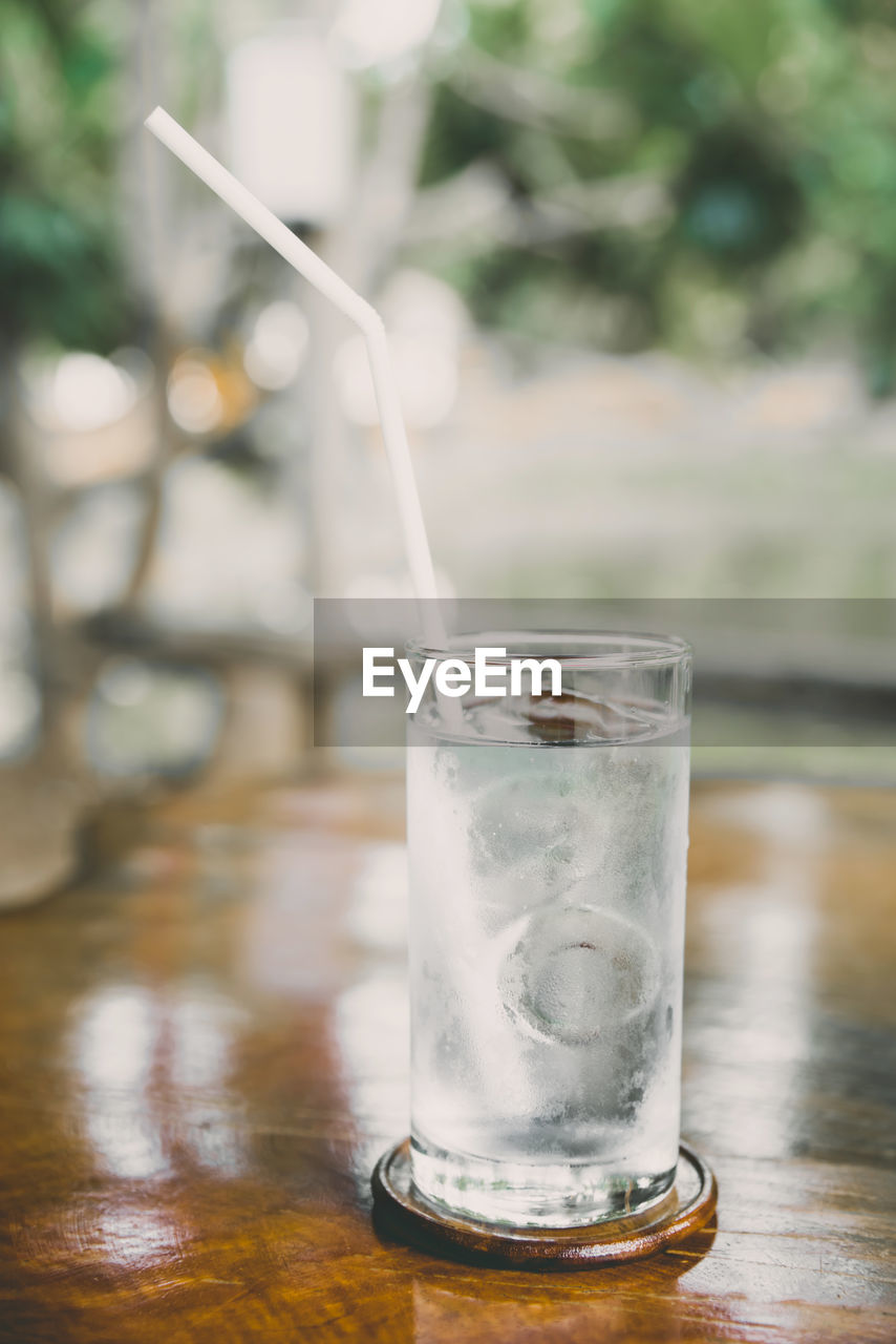 Close-up of water in glass on table