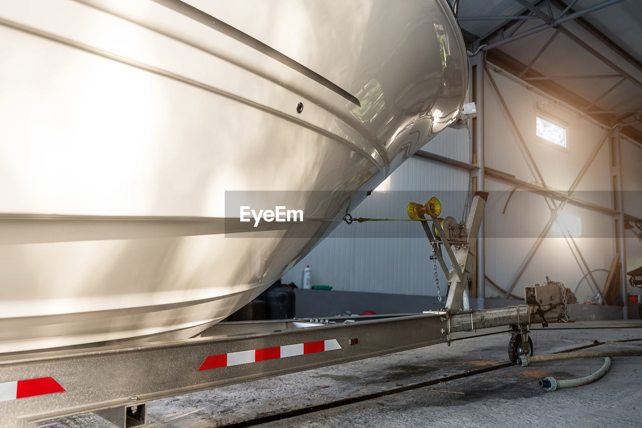 Low angle view of sailboat in factory