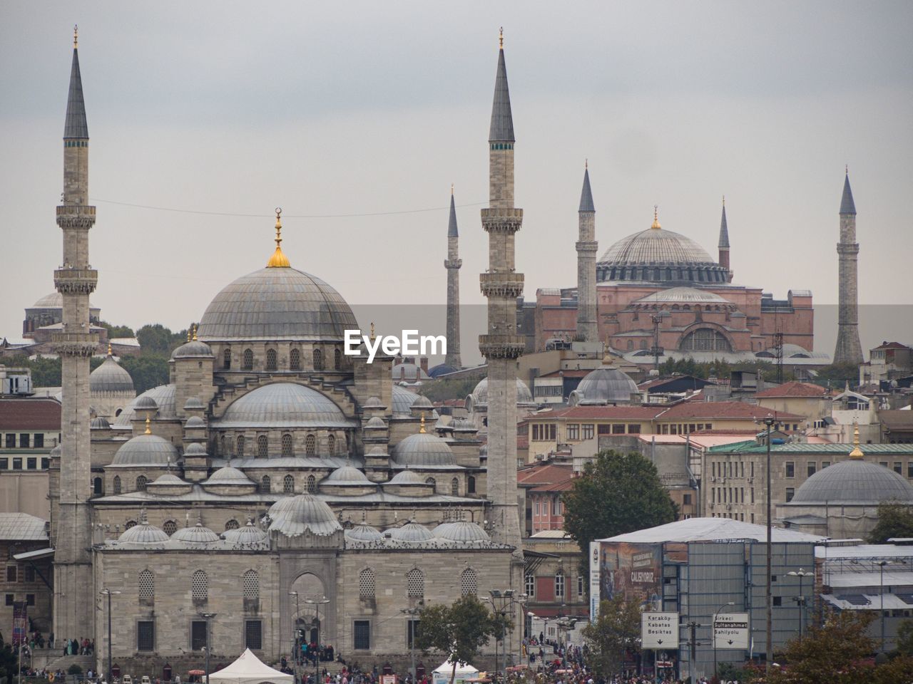 Sultan ahmed mosque and hagia sophia against cloudy sky