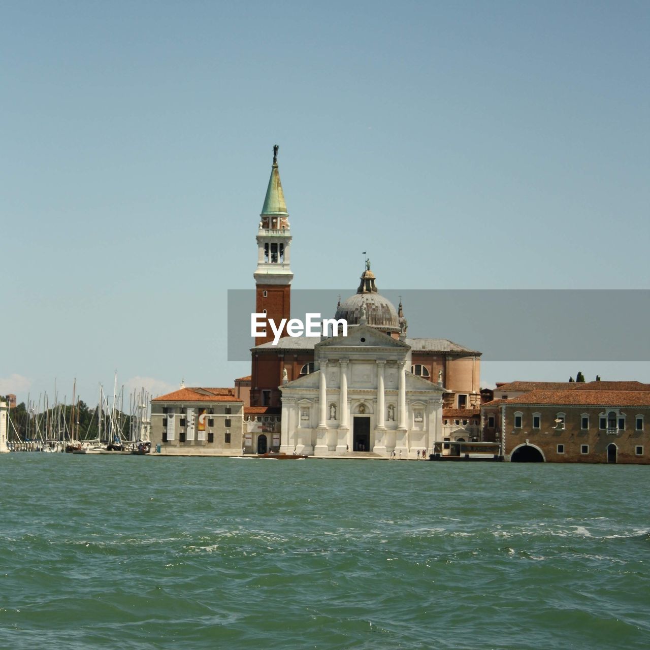 View of buildings against clear sky