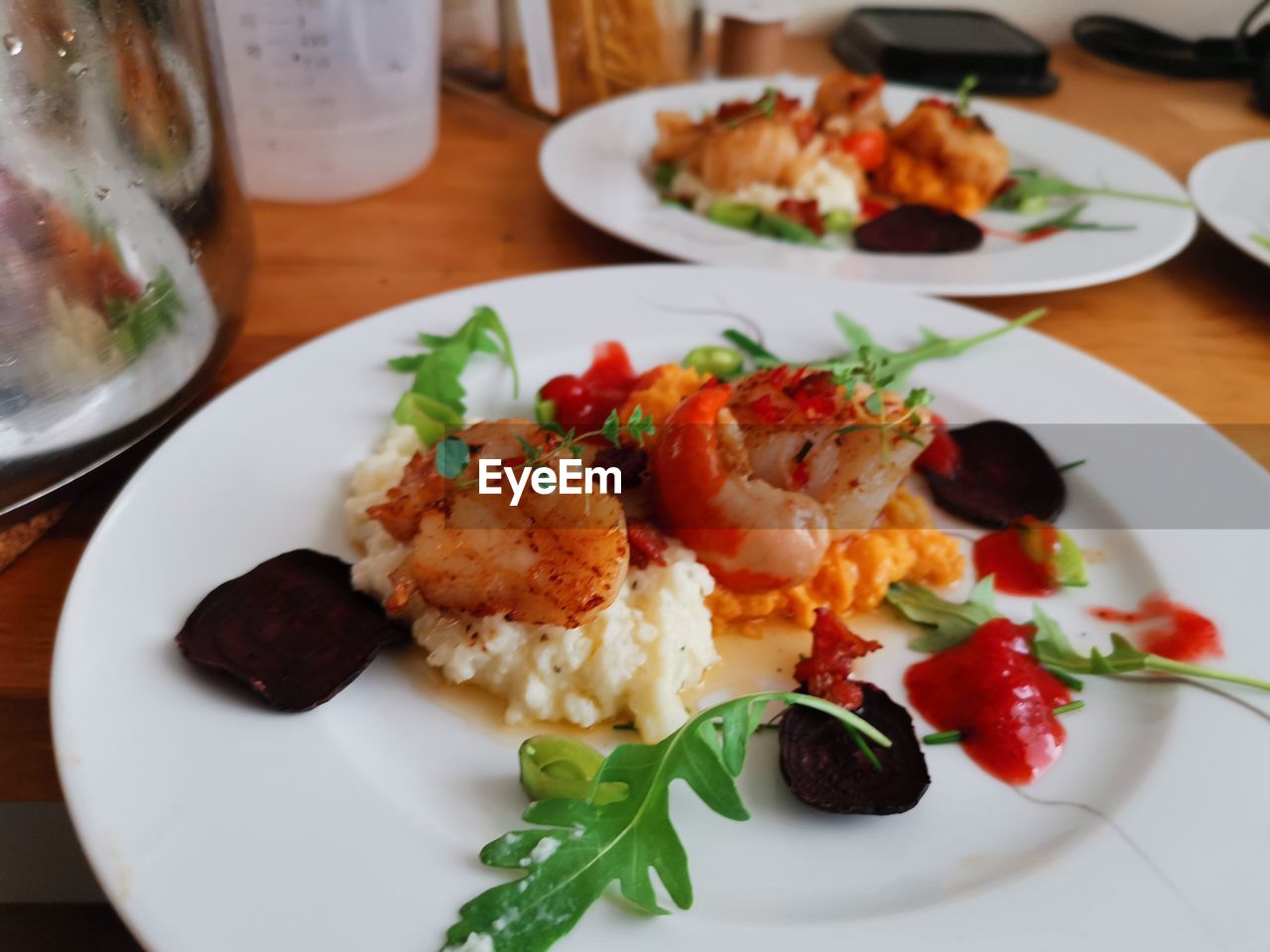 High angle view of meal served on table