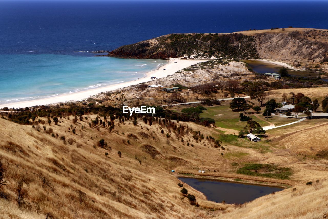 High angle view of beach against sky