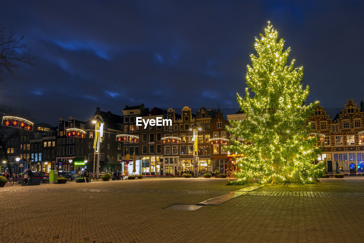 Christmas on the nieuwmarkt in amsterdam the netherlands at night christmas tree