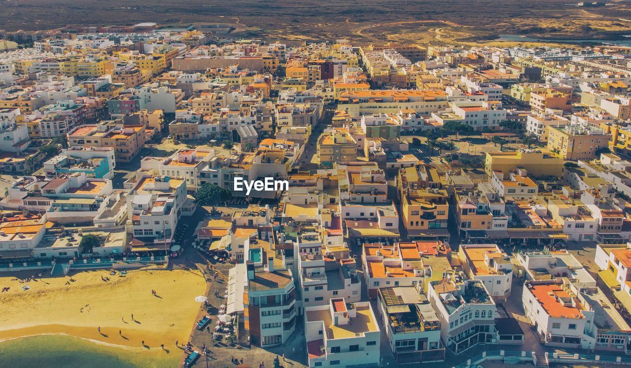 High angle view of buildings in city