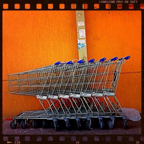 consumerism, no people, shopping cart, indoors, close-up, supermarket, day