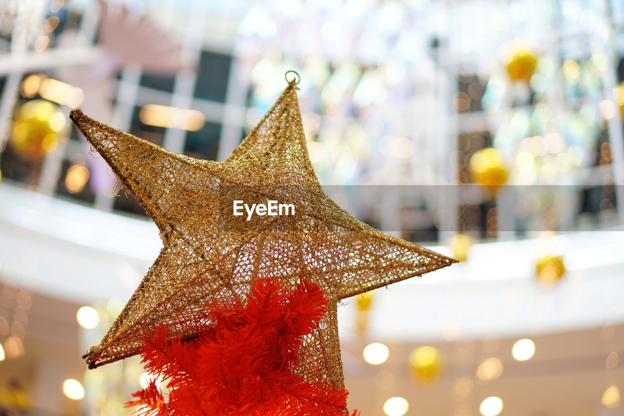 close-up of christmas decorations on street