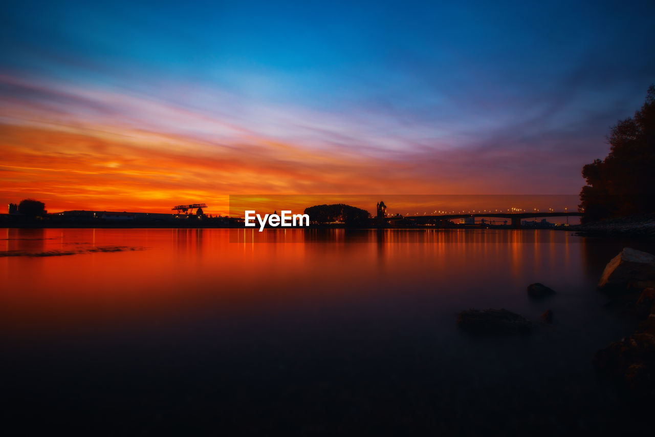 Dusk at river rhine near worms, germany