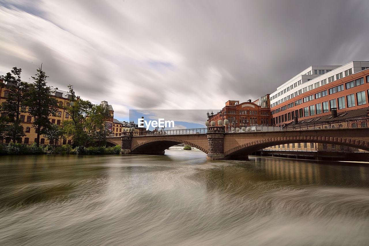 Bridge over river against cloudy sky