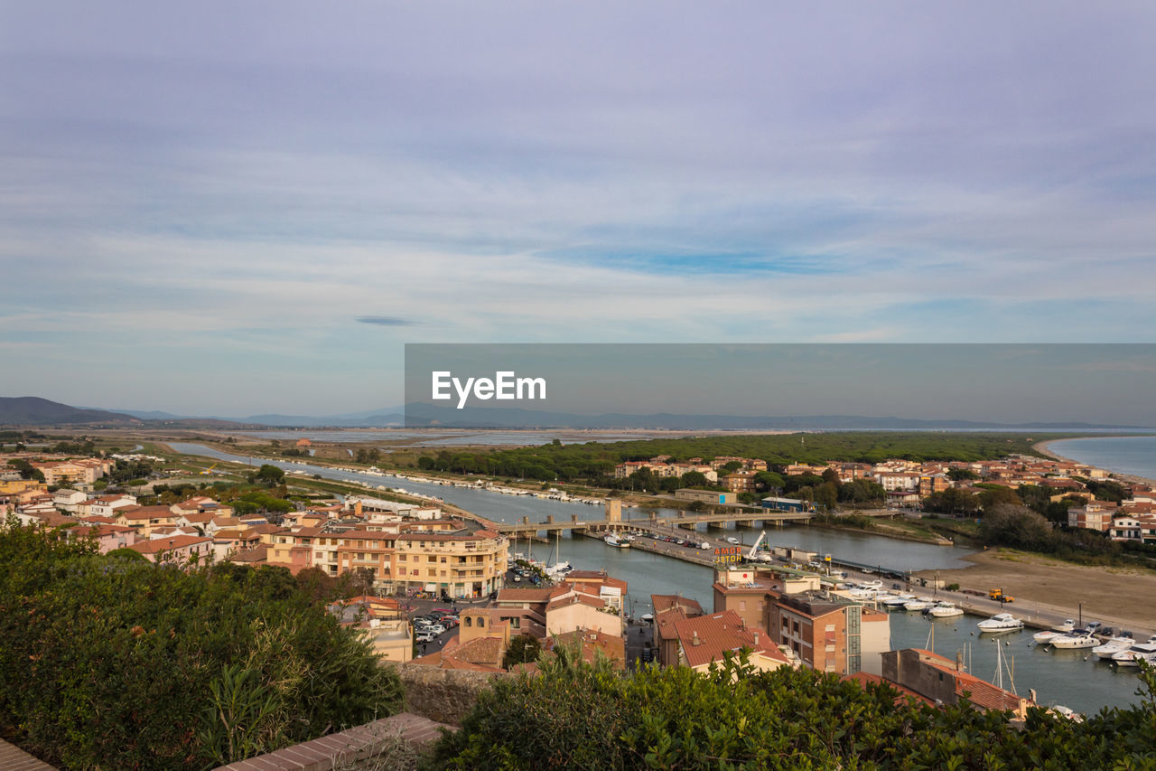 High angle view of townscape against sky