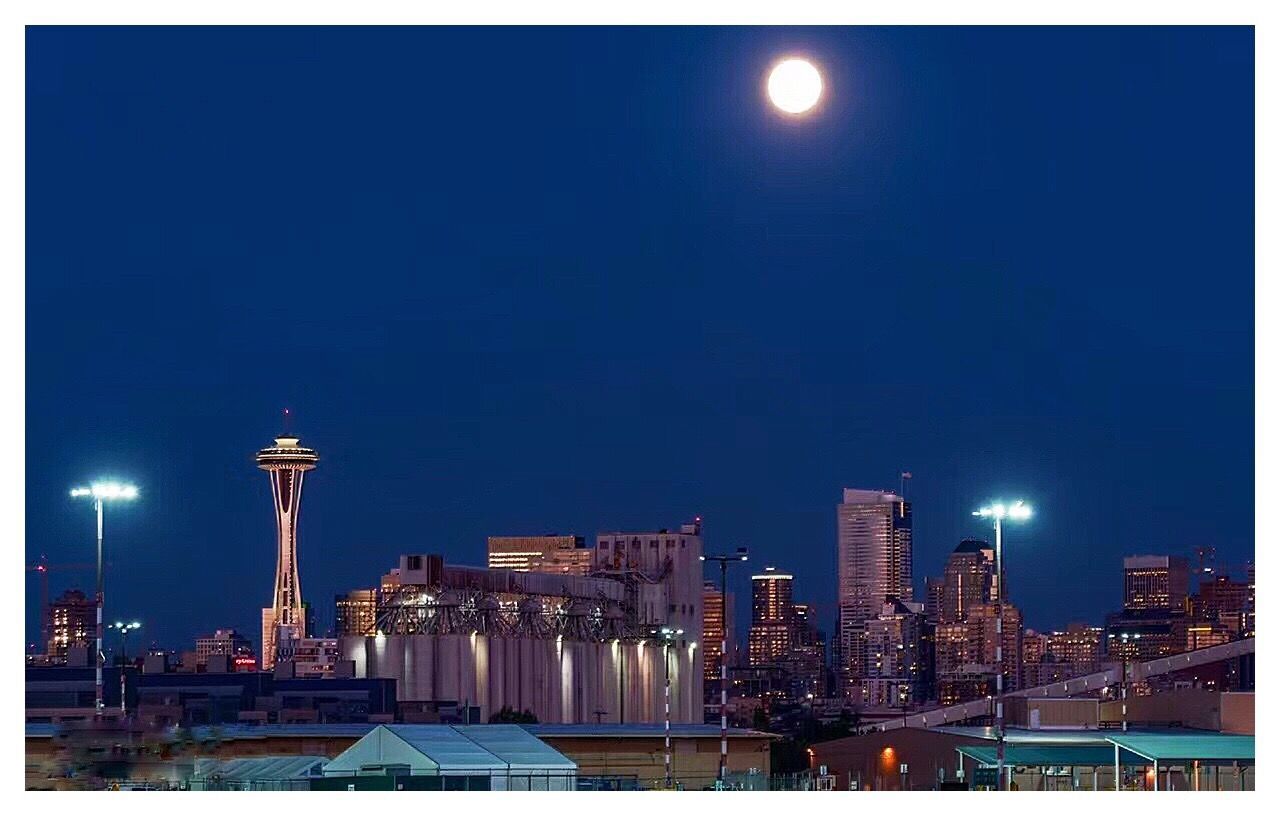 Seattle lit up at night