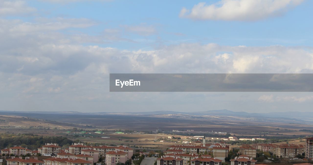 High angle view of townscape against sky