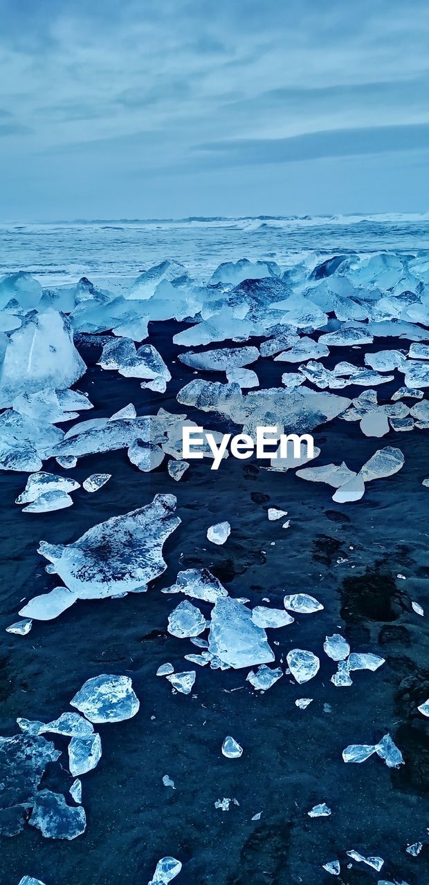 SCENIC VIEW OF SEA SHORE DURING WINTER