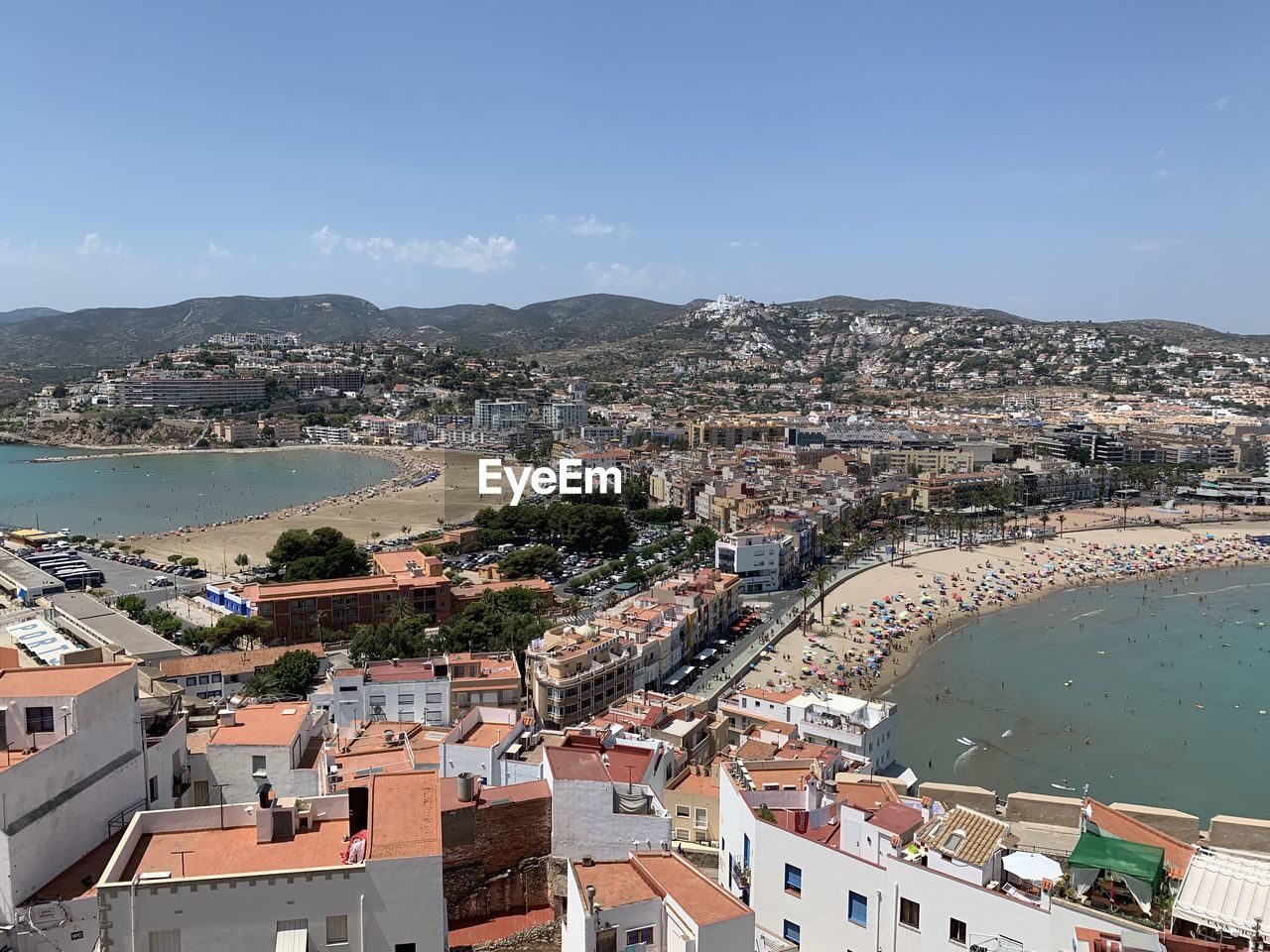 High angle view of townscape against sky