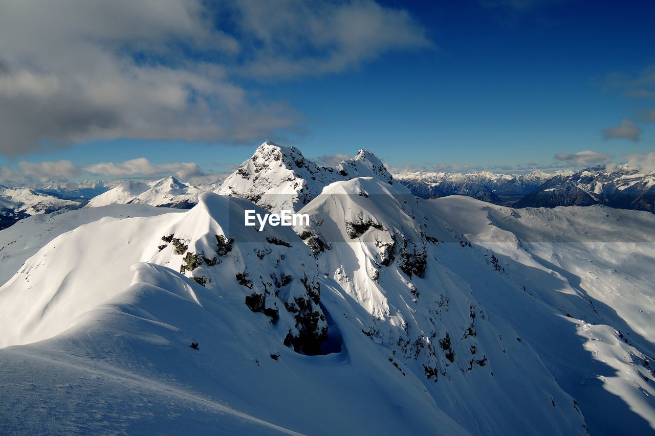 Snow covered landscape against the sky