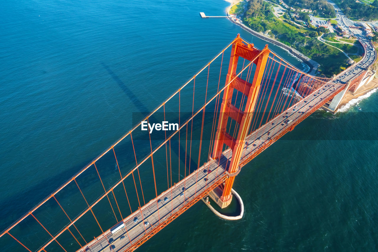 High angle view of golden gate bridge over sea