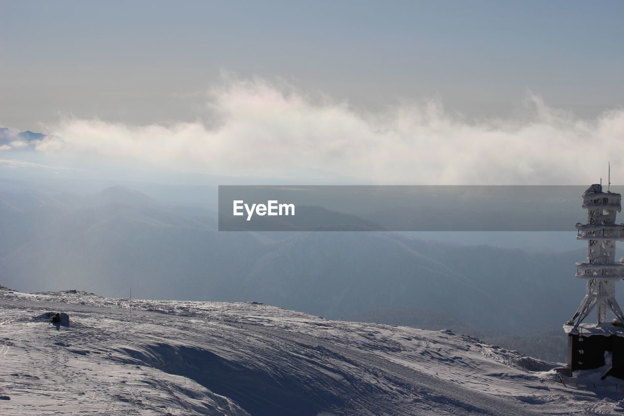 Scenic view of snowcapped mountains against sky