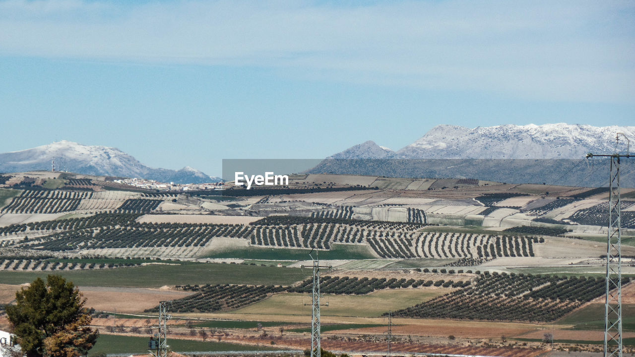 Scenic view of snowcapped mountains against sky