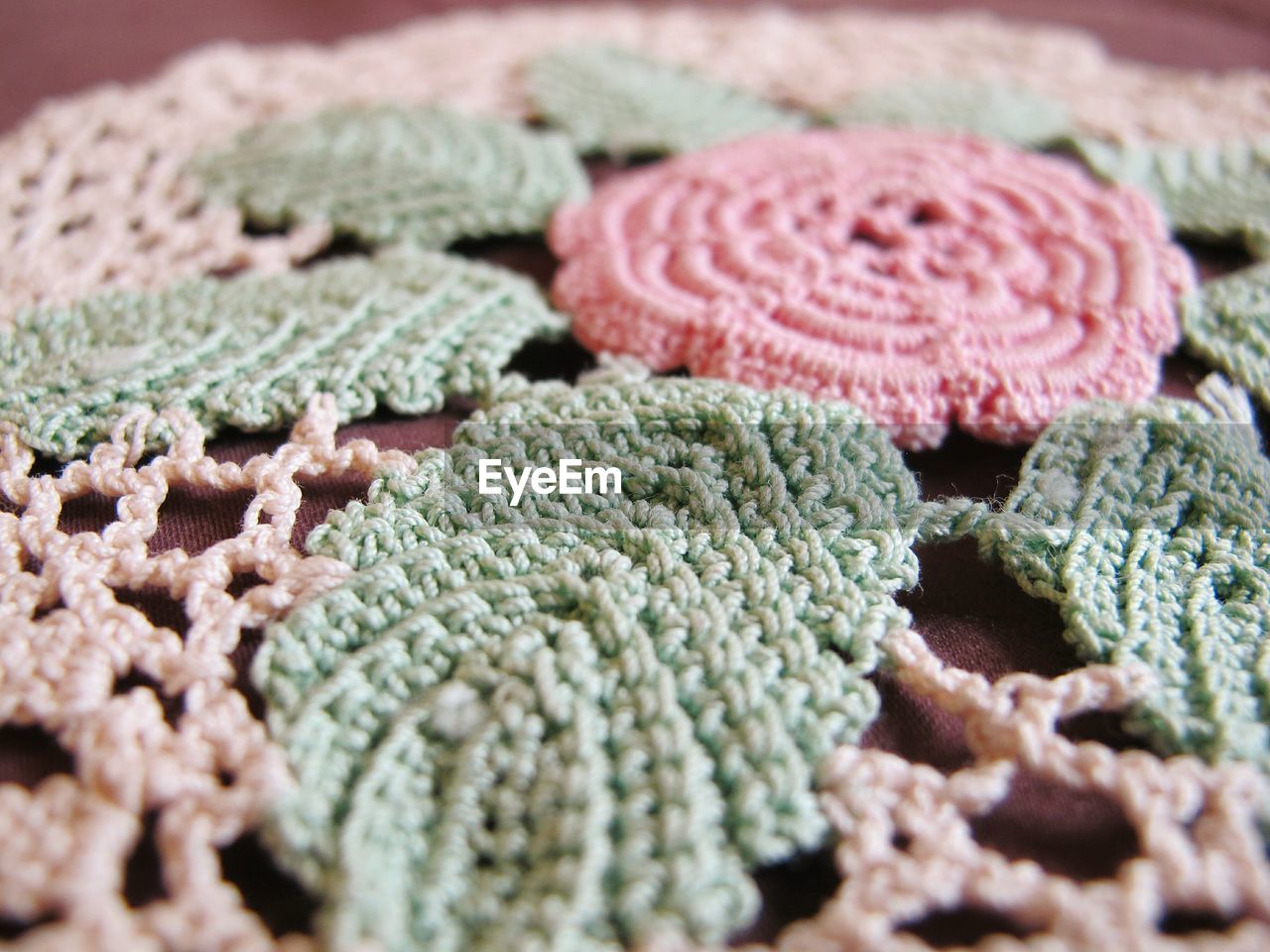 Close-up of crochet of tablecloth