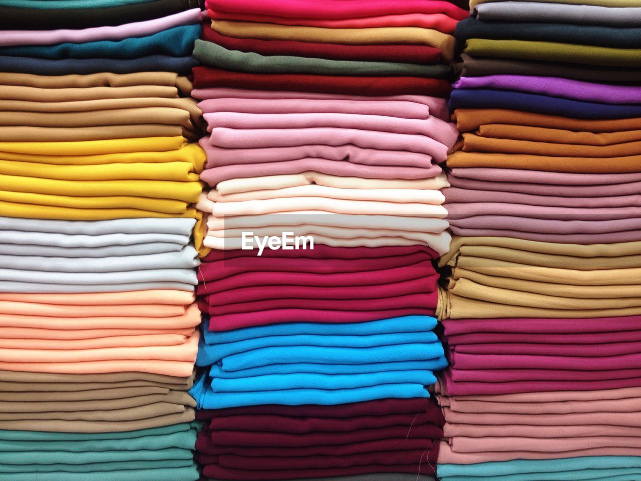Full frame shot of multi colored fabrics at store