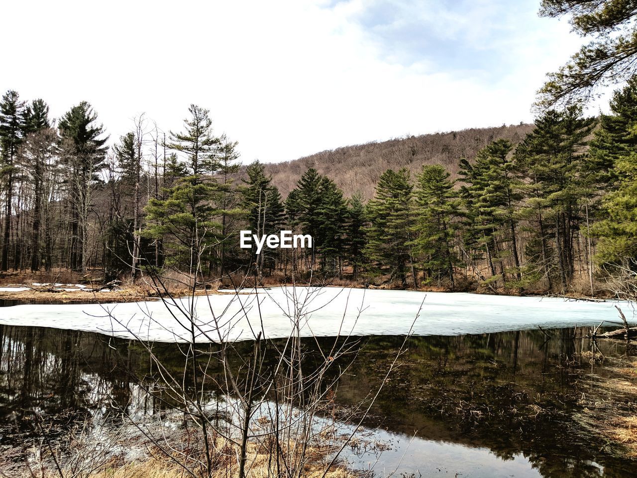 SCENIC VIEW OF FROZEN LAKE AGAINST SKY