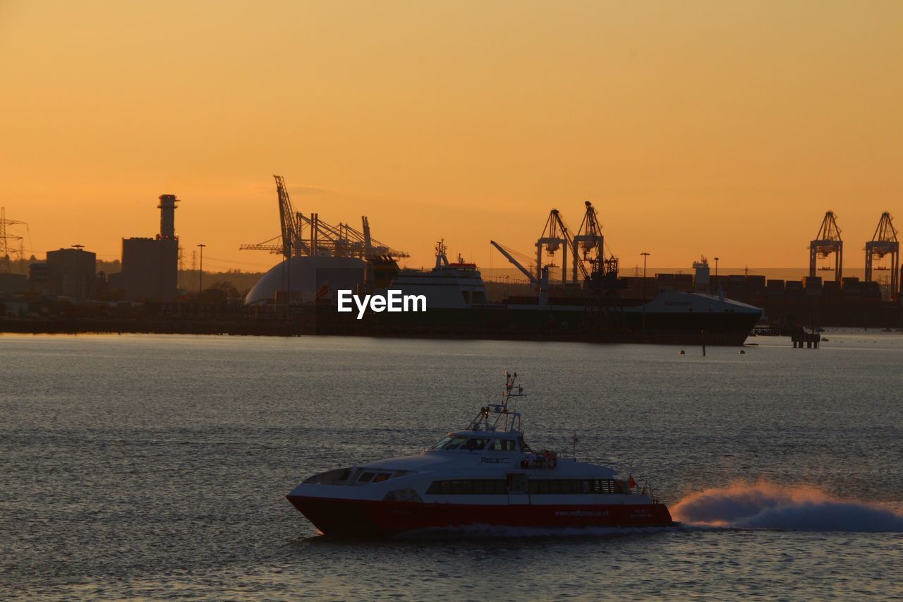 VIEW OF SHIP AT SUNSET