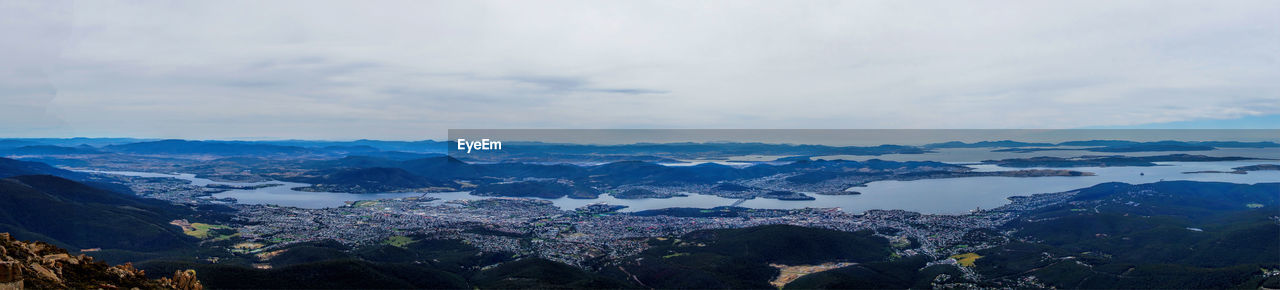 High angle view of mountains against sky