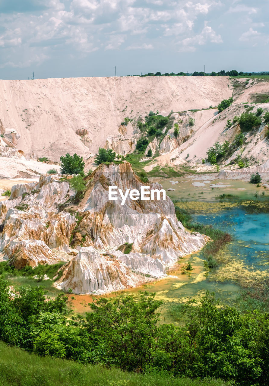 Abandoned kaolin quarry with white plaster material, vetovo village area, bulgaria