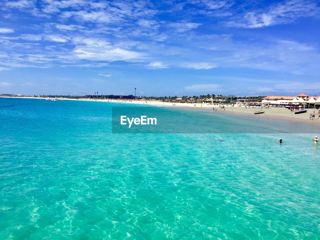 Scenic view of sea against blue sky