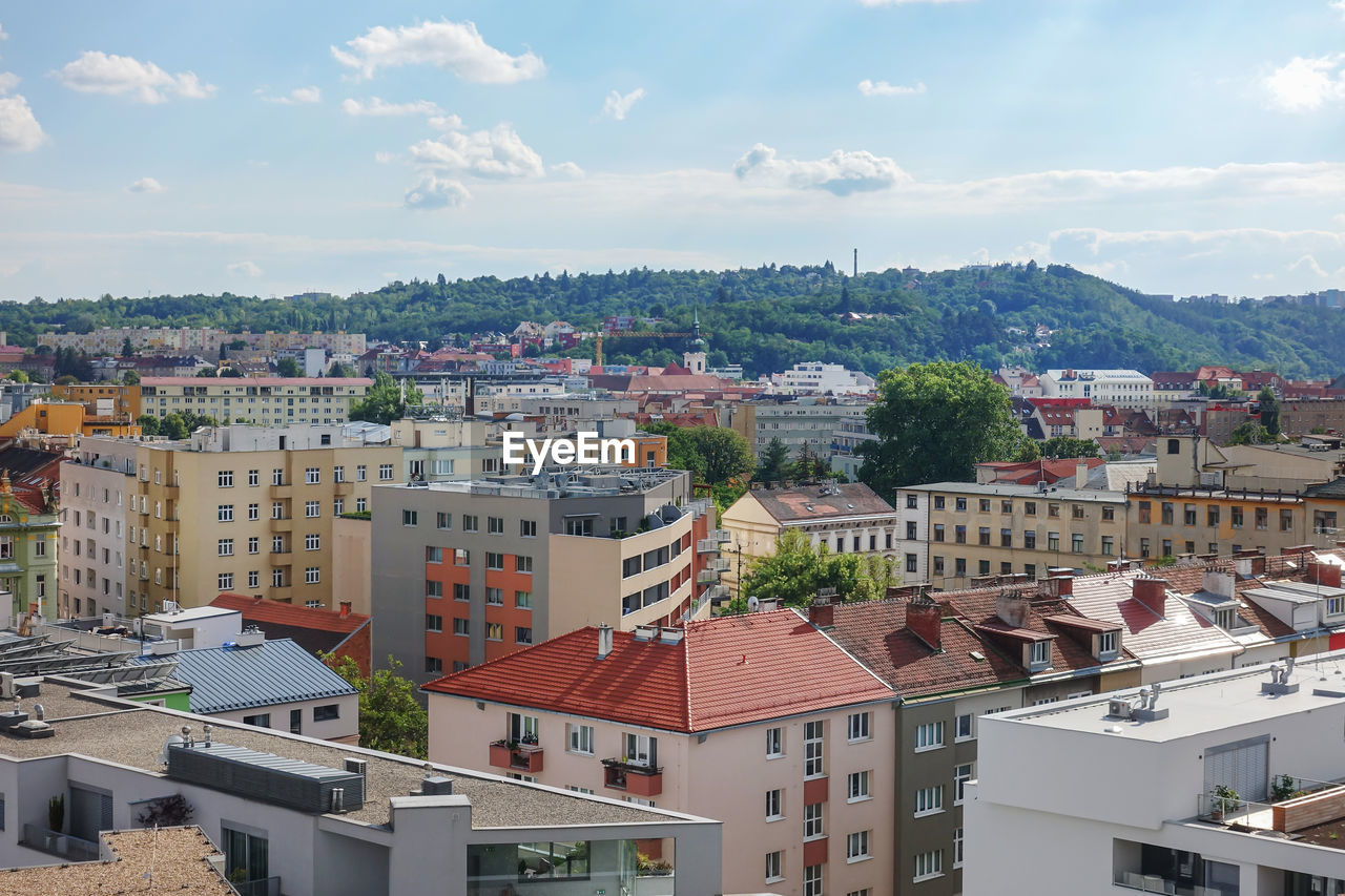 High angle view of townscape against sky