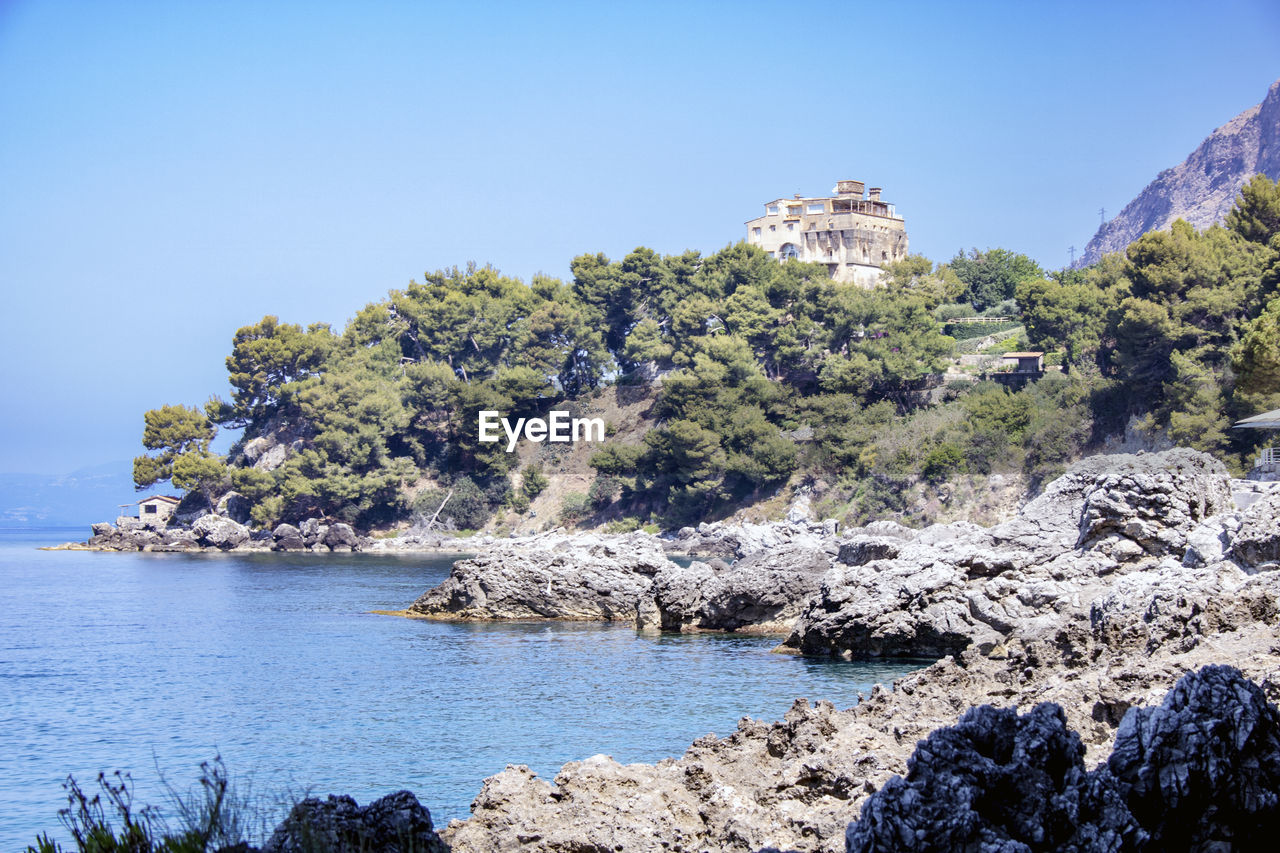 Scenic view of sea against clear sky