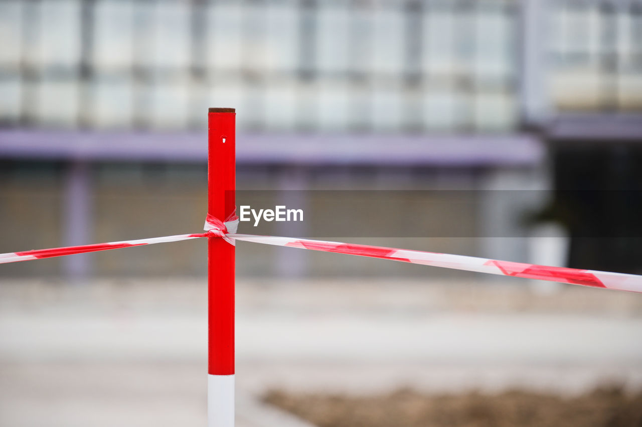 Architecture Barrier Boundary Built Structure Close-up Cordon Tape Day Fence Focus On Foreground Metal No People Outdoors Plastic Protection Red Rope Safety Security Water 17.62°