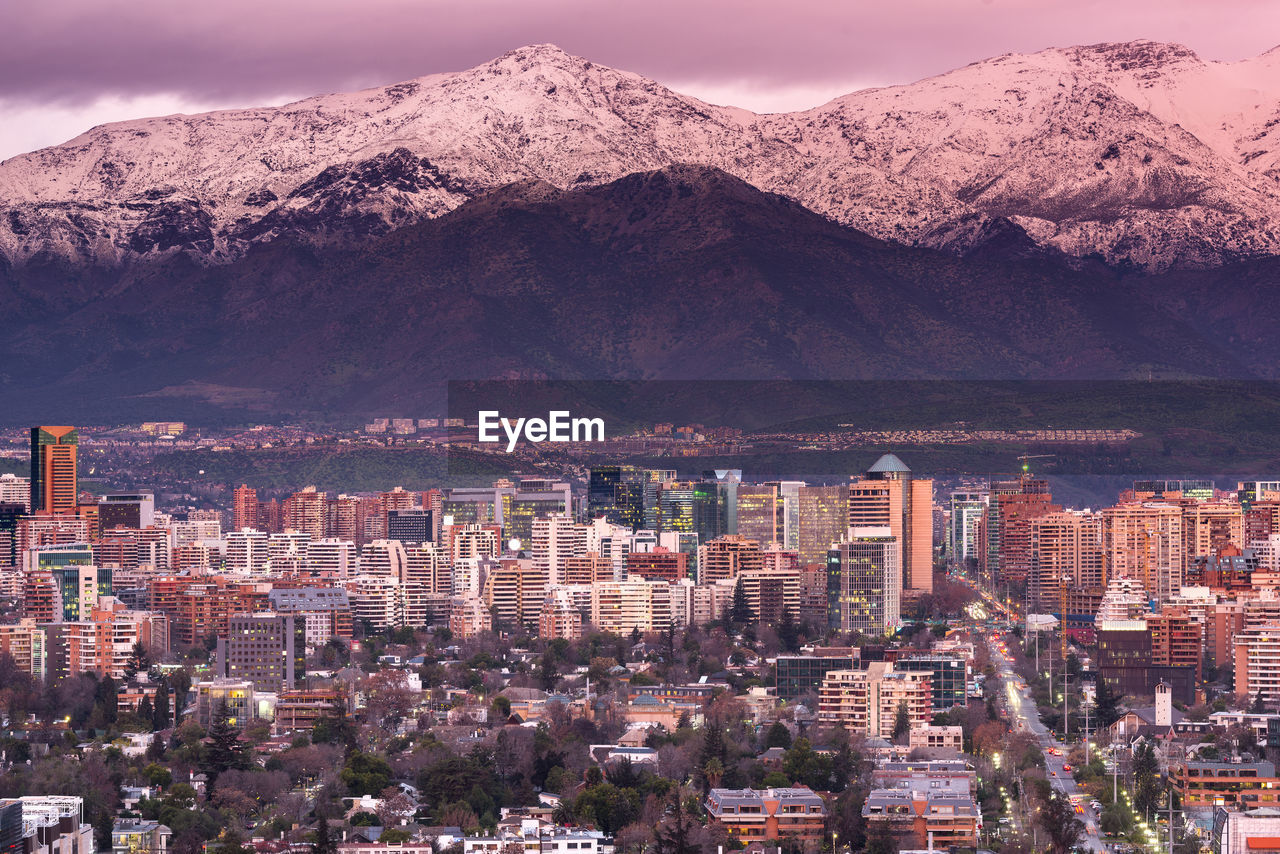 Skyline of residential and office buildings in  district of vitacura and las condes, santiago, chile