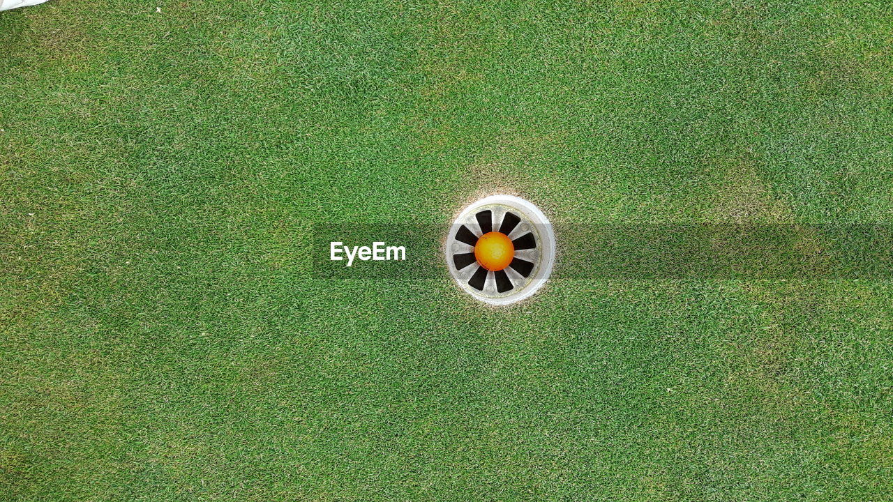 High angle view of ball on field