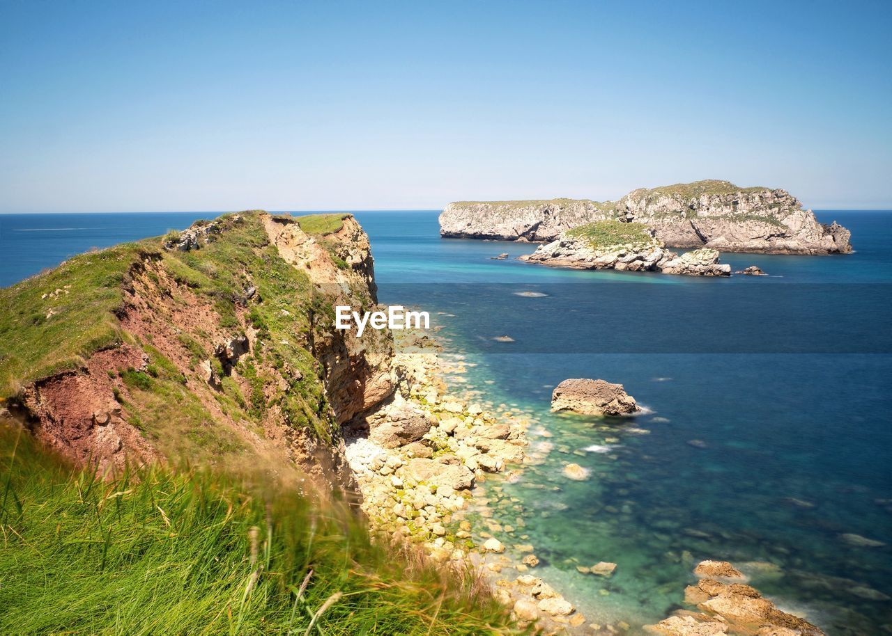 Scenic view of sea against clear sky