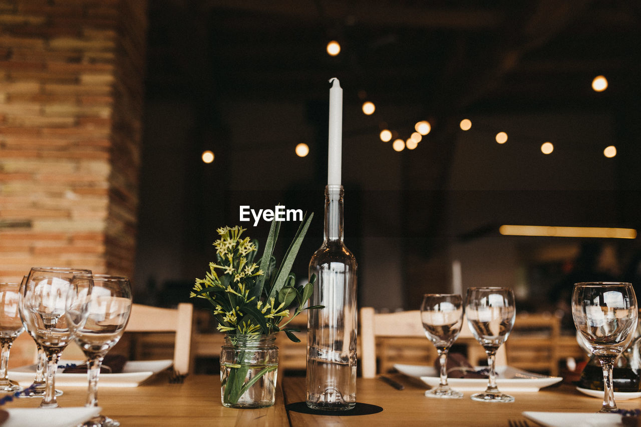 Place setting on table at restaurant