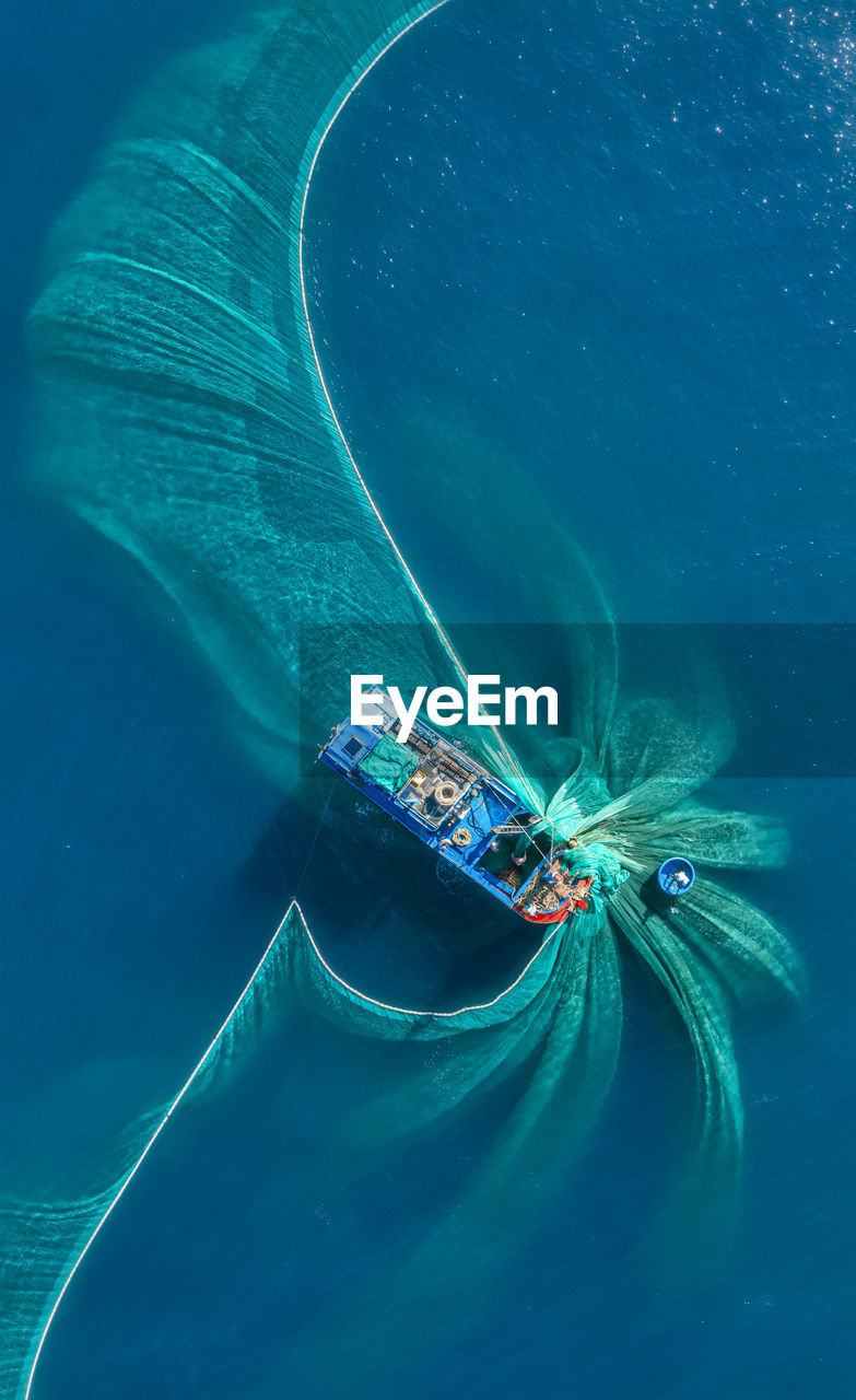 High angle view of boat in sea