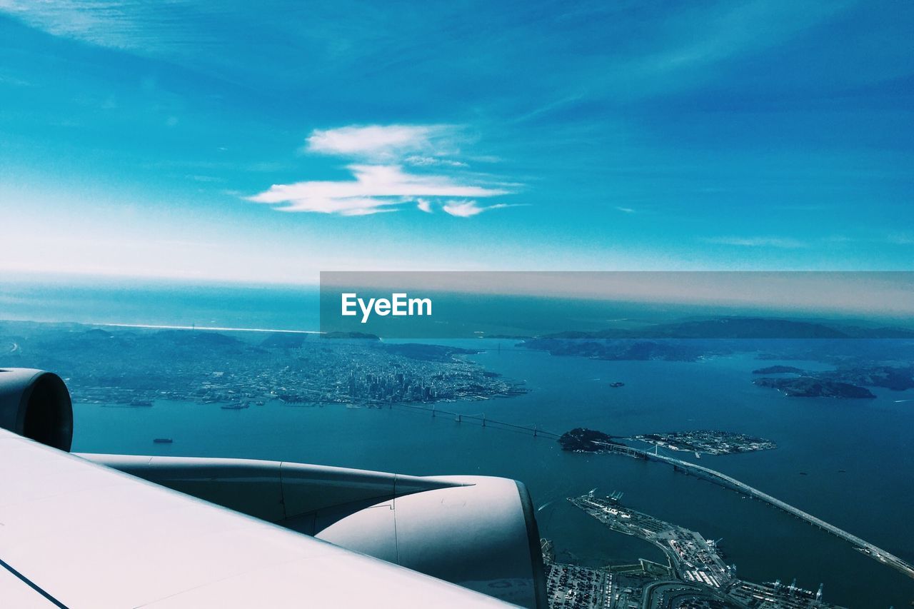 Elevated view of islands and sea from airplane