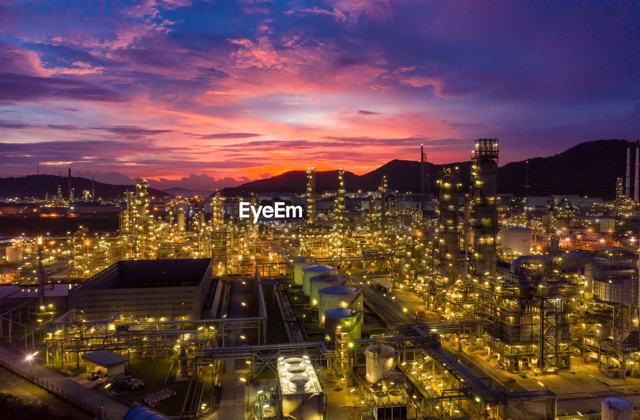 Aerial view oil refinery. industrial view at oil refinery plant form industry zone 