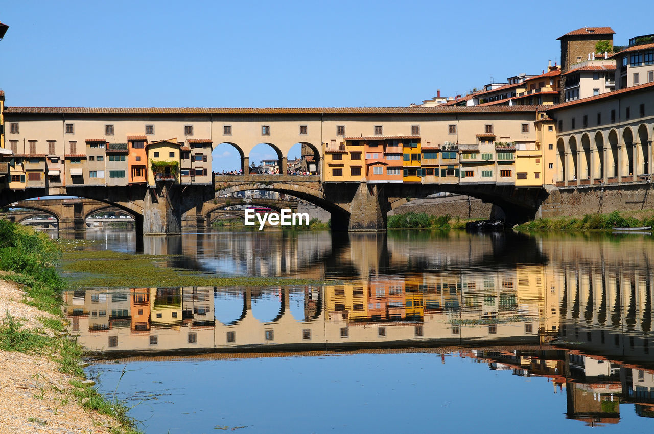 ARCH BRIDGE OVER RIVER BY BUILDINGS AGAINST SKY